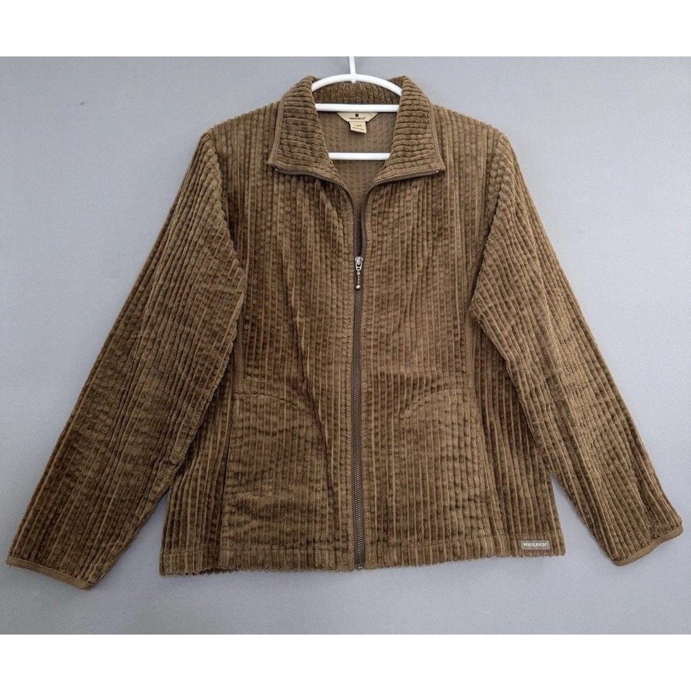 Woolrich Brown Faux Fur Ribbed Jacket Womens Medium M Full Zip Soft Cotton 70s